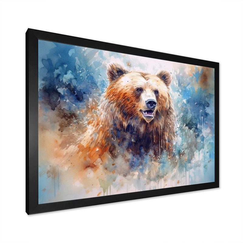 «Majestic Grizzly I» sur toile, H 16 po x l 32 po x P 1 po, Cadre simple noir