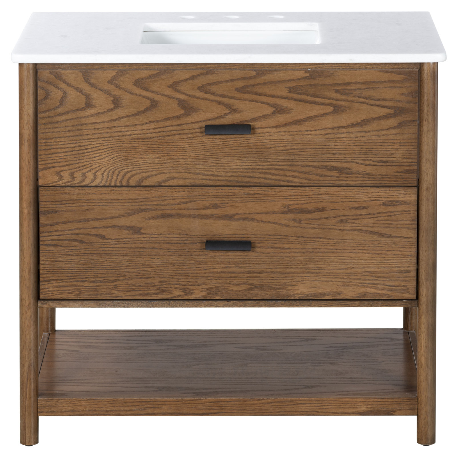 Kaplan 36" Genuine Marble Single Bathroom Vanity, Medium Oak