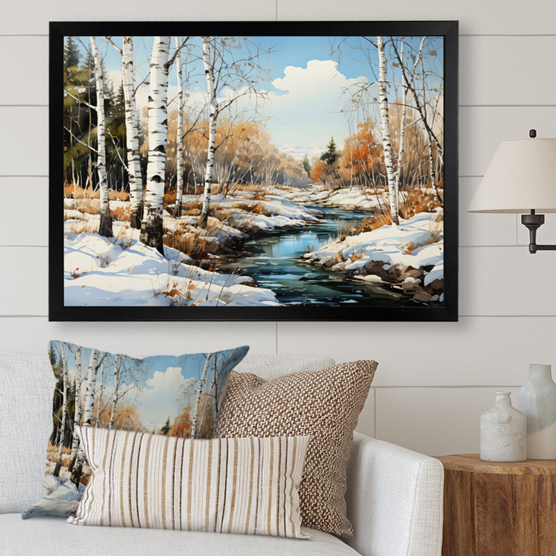 Birch Woods Winter Whispers III - Imprimé, H 30 po x l 40 po x P 1,5 po, Cadre photo noir