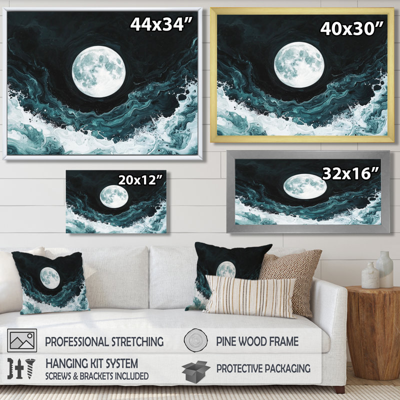 Luminous Dream Of Moon Landscape I - Pleine lune, art mural, Reproduction encadrée d'une seule photo sans pass, Noir