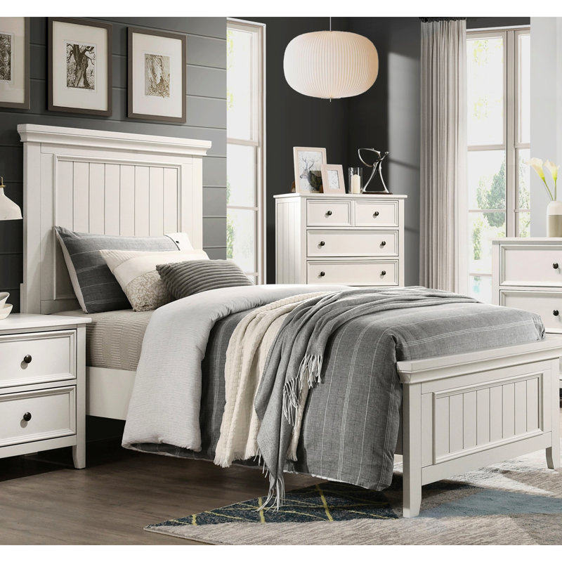 Lit simple blanc pour chambre à coucher - Meuble en bois avec tête de lit et panneau de finition requis, Twin