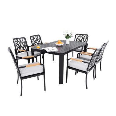 Modern Outdoor Dining - 7 Aluminum Furniture With Fabric Cushions And Stable Frame Patio Design, Cushions, Nature ,