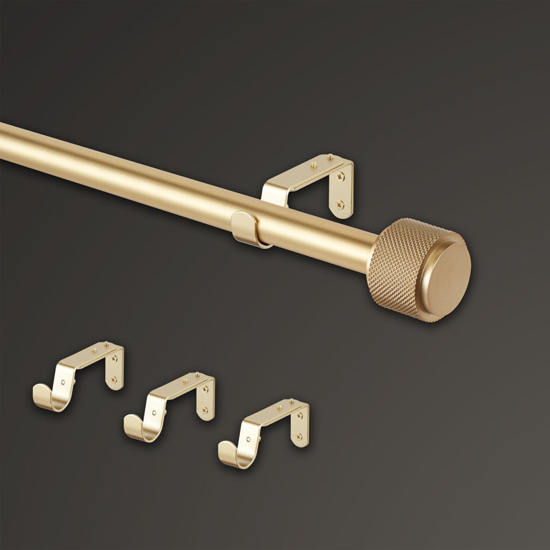 Brushed Gold Adjustable Steel Curtain Rod Set with Knurled Finials