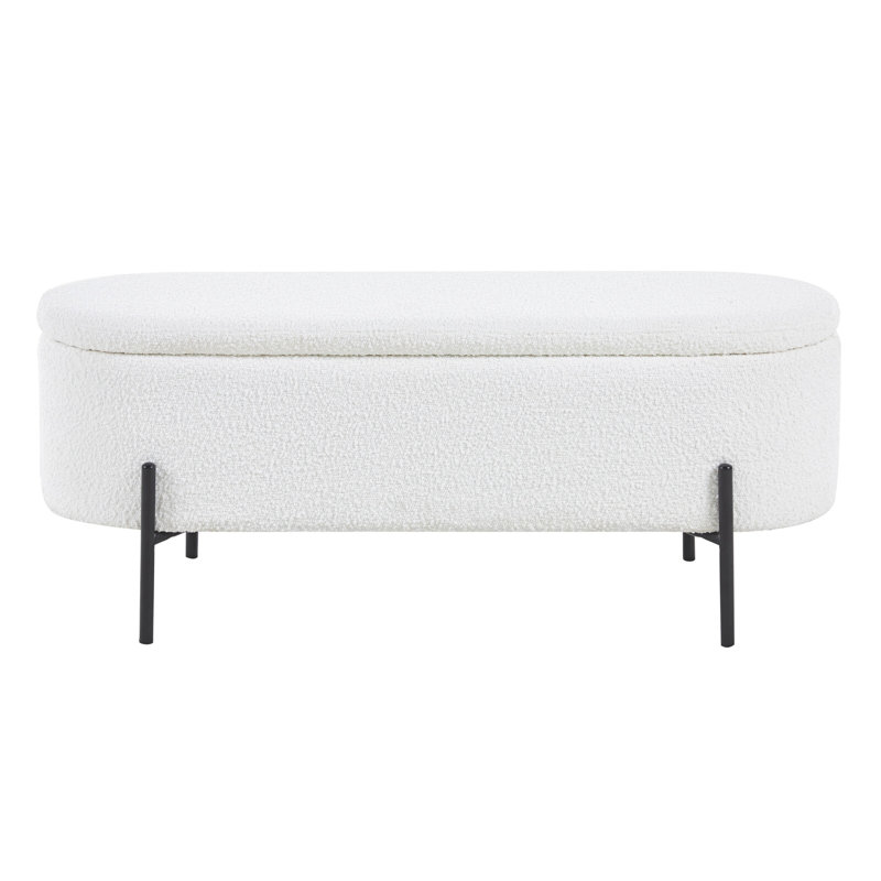 Akkash 110cm Wide Oval Solid Colour Ottoman with Storage, White