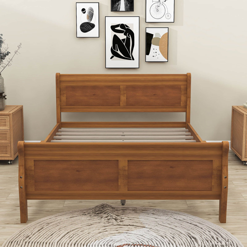 Lit plateforme en bois avec tête et pied de lit, Complète, Chêne