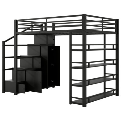 Loft Bed With Shelves, Cabinets and Wardrobe