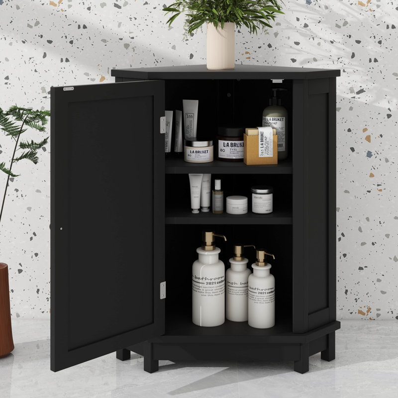 Triangle Corner Bathroom Cabinet Adjustable Shelf, Black