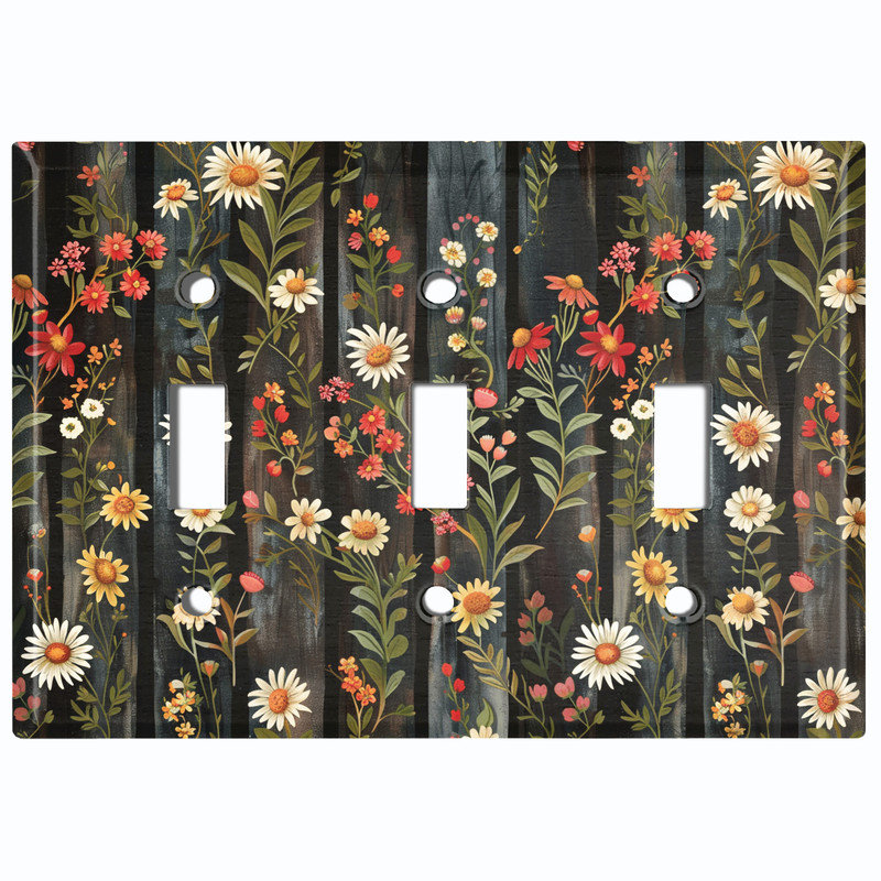 Plaque de protection pour interrupteur en métal ; interrupteur à bascule triple, taille standard américaine ; motif floral