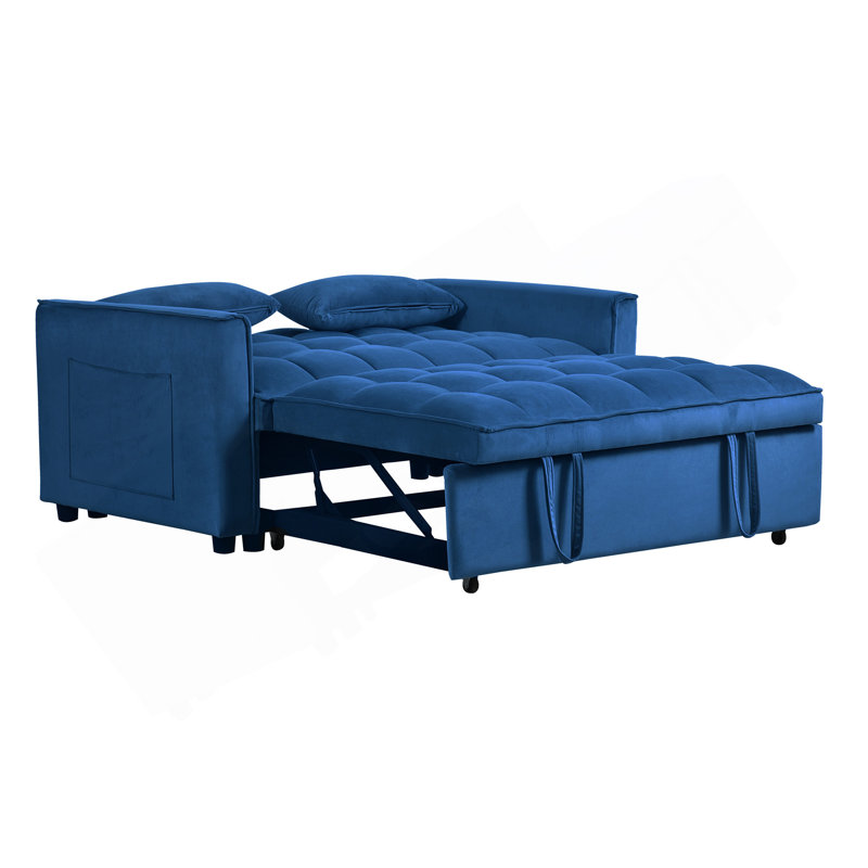 Canapé-lit convertible 3 en 1, canapé-lit moderne escamotable, dossier réglable, canapé-lit en velours avec coussins et poches pour le salon, bleu