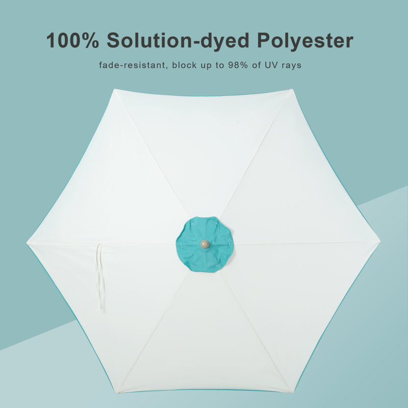 Tempera 9ft Scalloped Spliced Patio Umbrellas With Fringe, Market Umbrellas With Water-resistant And Fade Resistant Canopy, 1.5" Wood Pole & Button Tilt