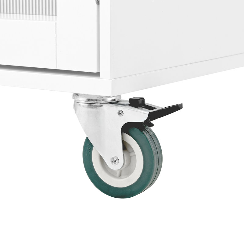 Chariot de rangement mobile pour îlot de cuisine sur roulettes avec plateau Dropleaf, porte-serviettes / épices, 2 tiroirs, armoire 2 portes, blanc