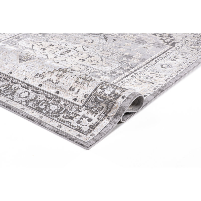 Tapis de couloir gris abstrait en polyester tissé à la machine Ireanna, Tapis de couloir 2 pi 7 po x 7 pi 9 po