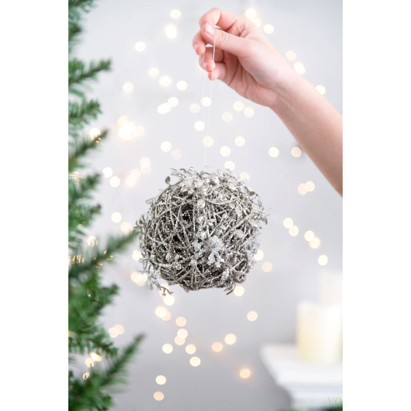 D4.5 "feuille glacée / boule de brindilles, boules suspendues décoratives pour décoration de fêtes, ensemble de 4