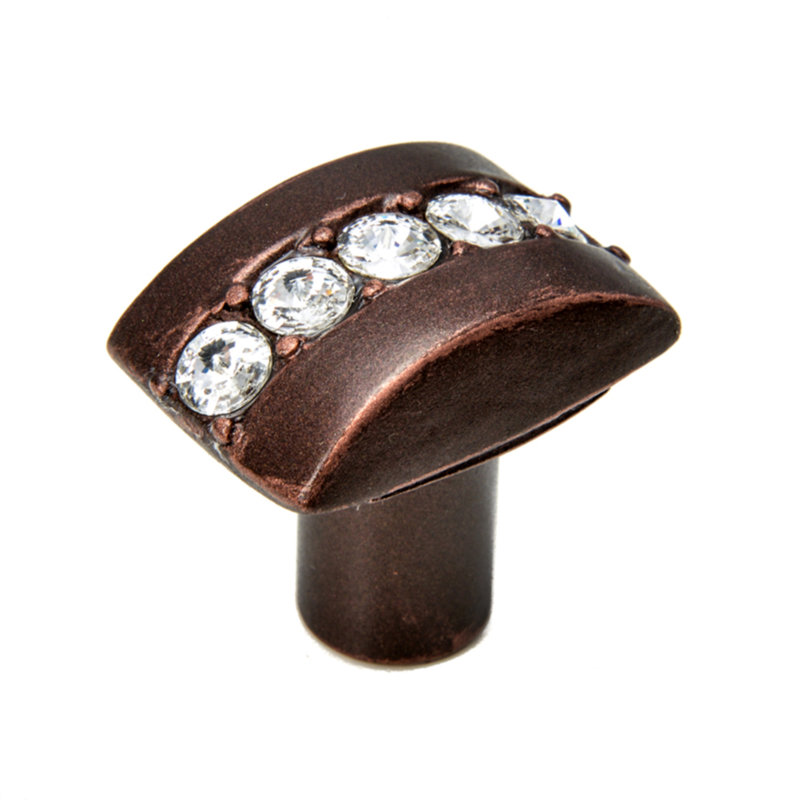 Caché rectangle knob with center of 5 rivoli Swarovski Aurore Boreale Crystalsin Antique Brass, Oil Rubbed Bronze