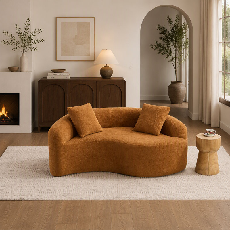 Canapé d'angle incurvé en chenille : double profondeur, aucun assemblage requis, compact pour les petits espaces, luxueux et confortable