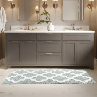 Freida 24x60-inch Cotton Bathroom Rug with Trellis Pattern and Non-Slip Base - Machine Washable