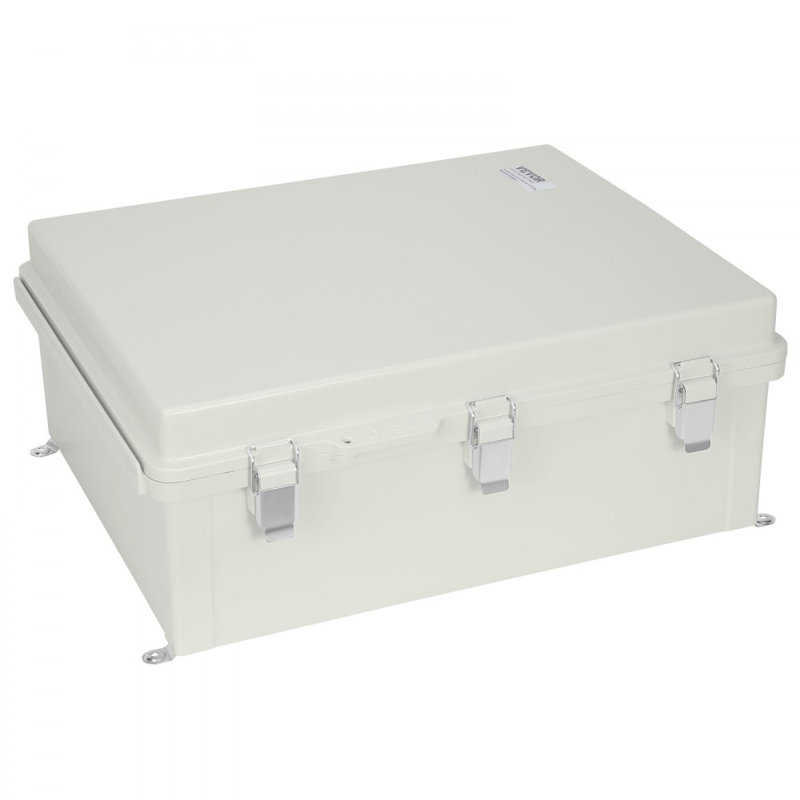 Boîte de jonction électrique pour l'extérieur, 13,78 po x 9,84 po x 5,90 po, boîte de rangement électrique en plastique ABS avec couvercle à charnière en acier inoxydable, IP67 étanche à la poussière pour les projets électriques extérieurs