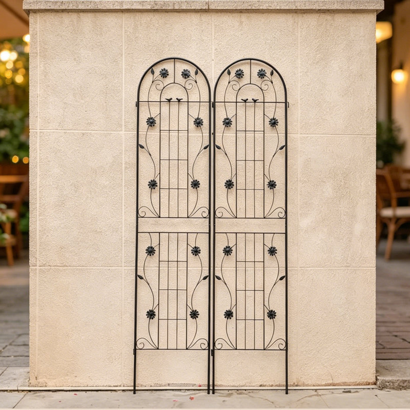 Paquet de 2 treillis de jardin en métal antirouille avec motif floral et oiseau, support de plante grimpante de 86,7 po de hauteur - Élégante décoration extérieure pour clôtures, murs et patios