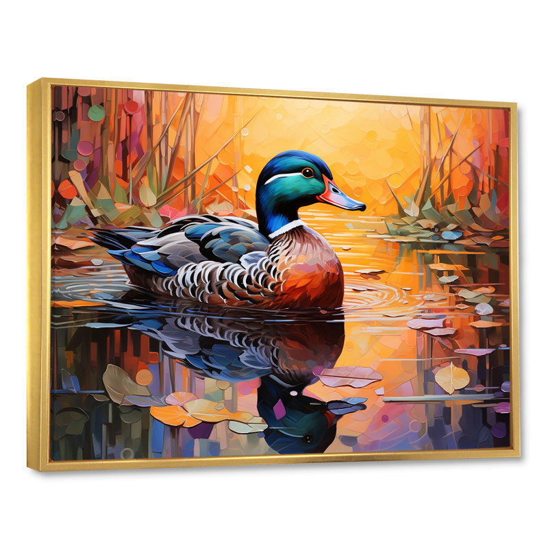 Fauve fauve, étang I - art mural canard, Cadre flottant doré, H 30 po x l 40 po x P 1,5 po