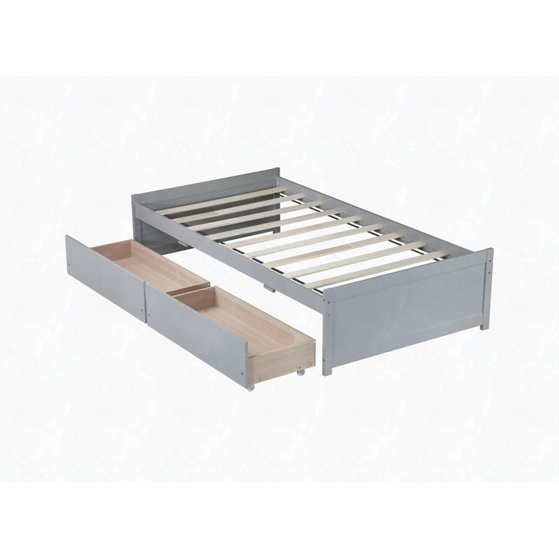 Twin Size Bed with 2 Drawers, Gray