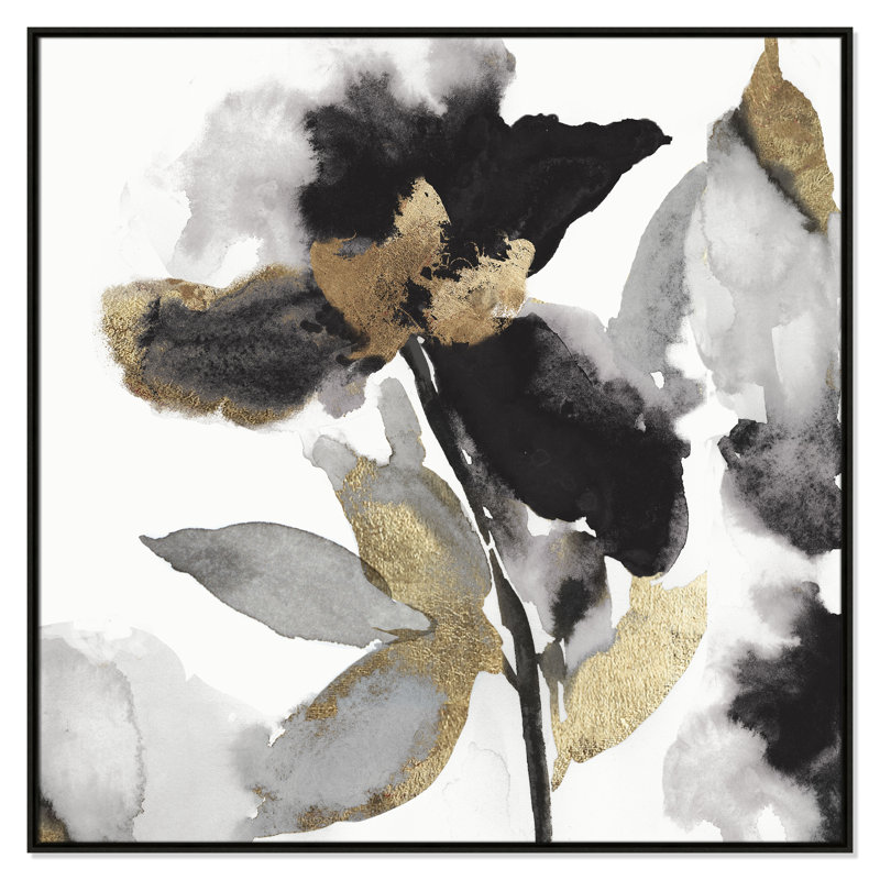 «Black Petals Black Gold Leaves II» par Asia Jensen, Espresso, H 46,5 po x l 46,5 po