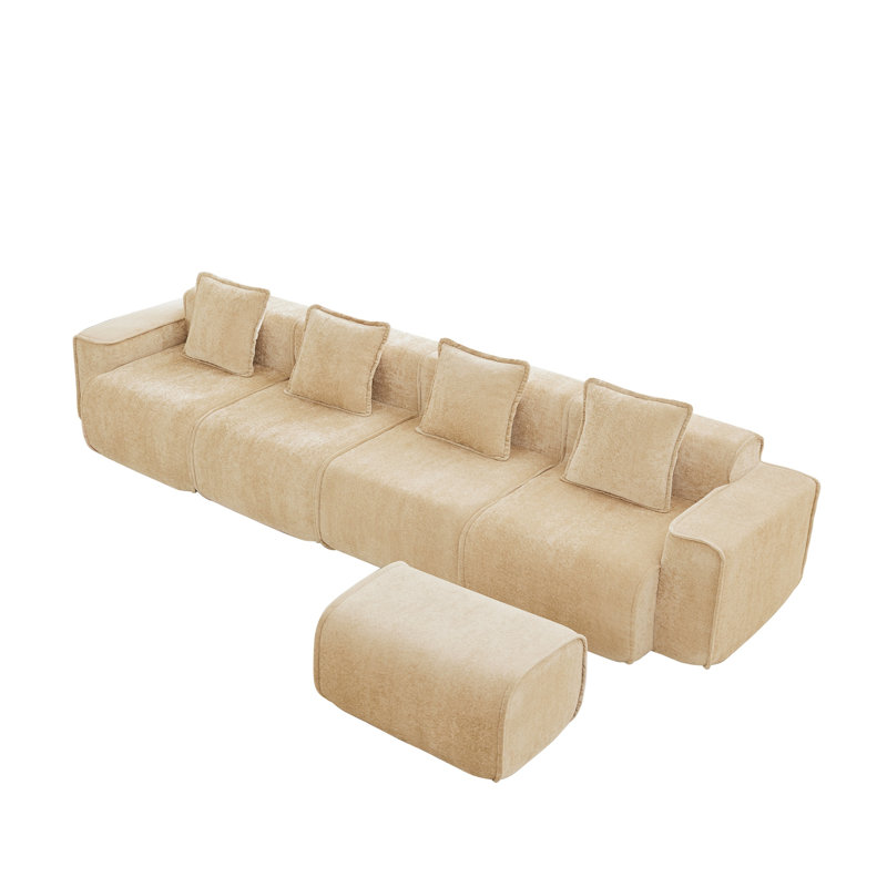 Ensemble de salon modulaire en velours avec repose-pieds, sans assemblage requis, ensemble de salon en L avec repose-pieds
