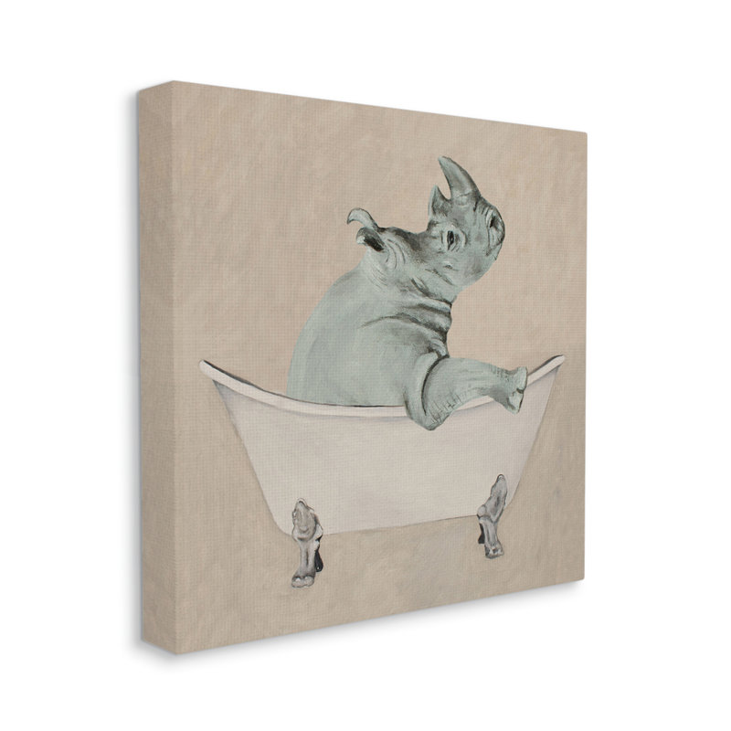 Aw-347-Toile beige, rhinocéros, baignoire, faune sur toile par Coco De Paris, peinture, H 24 po x l 24 po x P 1,5 po