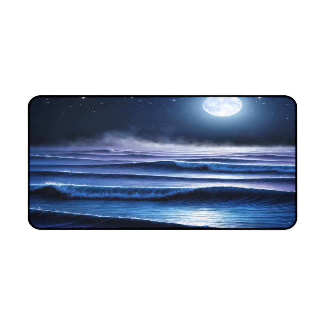 Full Moon Night Ocean Waves Desk Mat