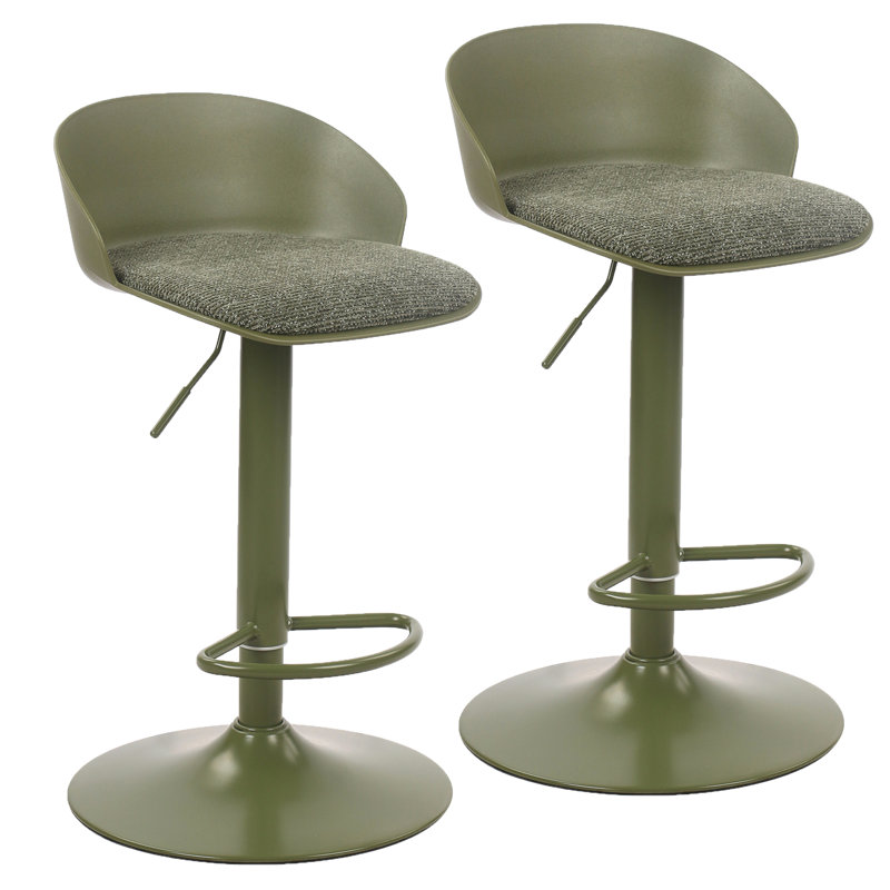 Tabouret réglable contemporain en métal et en tissu, ensemble de 2, Tabouret réglable Air-Lift, ensemble de 2 - vert