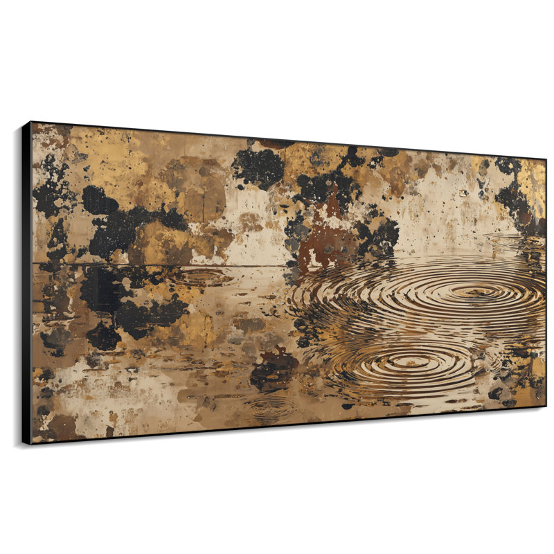 Extra Large Wall Art Fabric Print - Vintage Gold and Black Water Ripples Abstract Artwork Decor for Living Room or Bedroom - "Frame Assembly Required (Unfinished Frame)"