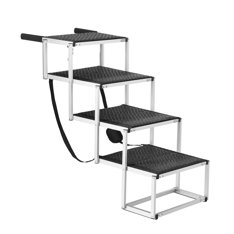 Escalier pour chien réglable en 4 étapes pour voitures - Rampe portative robuste pour animaux avec attache de sécurité pour VUS, camions et lits