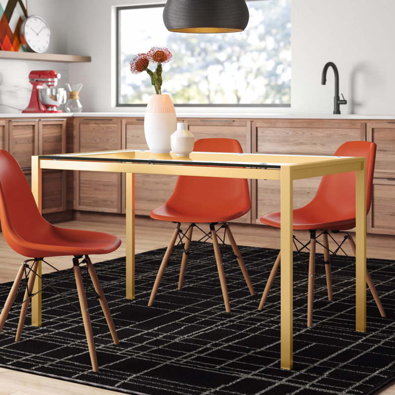 Brieon Rectangular Metal Dining Table, Clear Glass, Gold