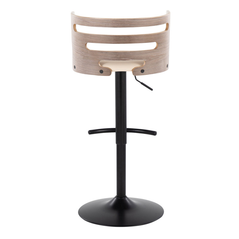 Tabouret de bar Cosi Mid-Century moderne réglable avec pivot en métal noir, bois gris clair et similicuir crème avec repose-pieds en T arrondi par Lumisource - ensemble de 2