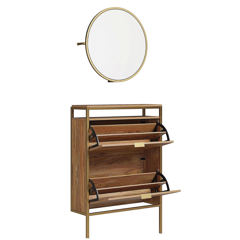 Armoire à chaussures murale avec miroir, finition brune