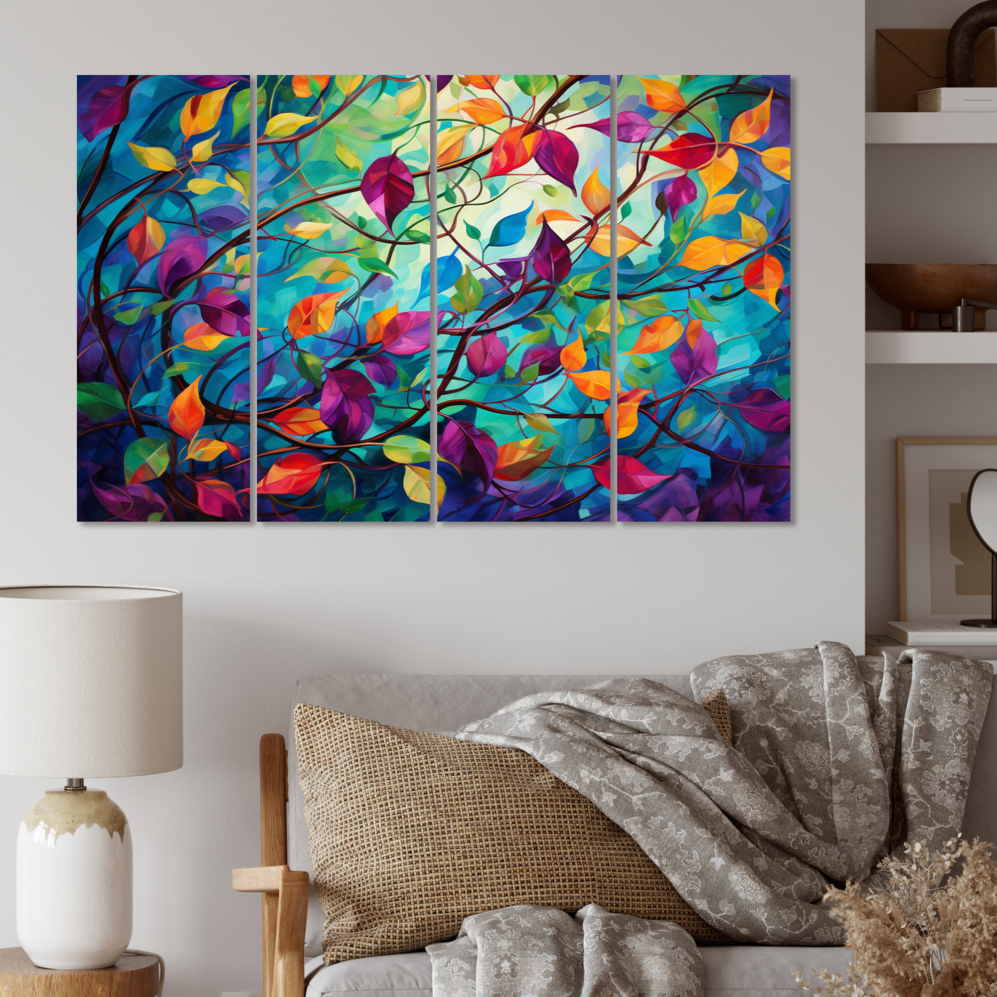 Design Art Multicolor Vibrant Vines I - Abstract Botanicals Canvas Art ...