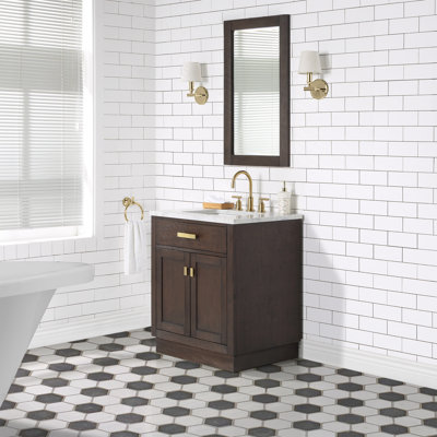 Meuble-lavabo de comptoir en marbre blanc Carrara de 30 po avec miroir Chesnut