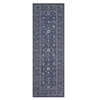 Washable Rug Vintage Rug with Non Slip TPR Backing, Traditional Oriental Carpet, Low Pile Thin Foldable Floor Covering, Soft Non Shedding Printed Mat for Living Room Bedroom Nursery