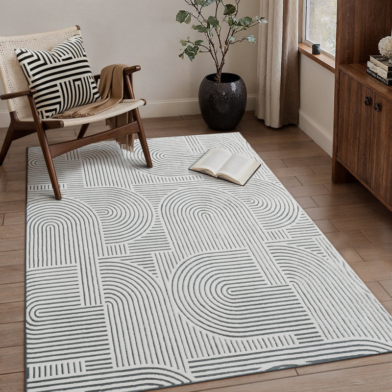 Tapis géométrique moderne pour le salon Rove, Noir, Rectangle 4pi x 6 pi