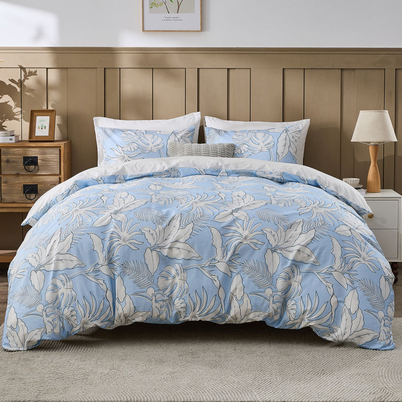 Gogreen 100% Cotton 3 Pieces Luxury King Duvet Cover Floral, Soft & Breathable King Bedding Sets, Pattern King Comfy Duvet Cover, with Zipper Closure