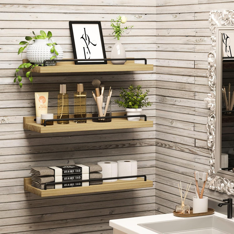 Talissa 3 Piece Wood Floating Shelf, Light Brown/Black