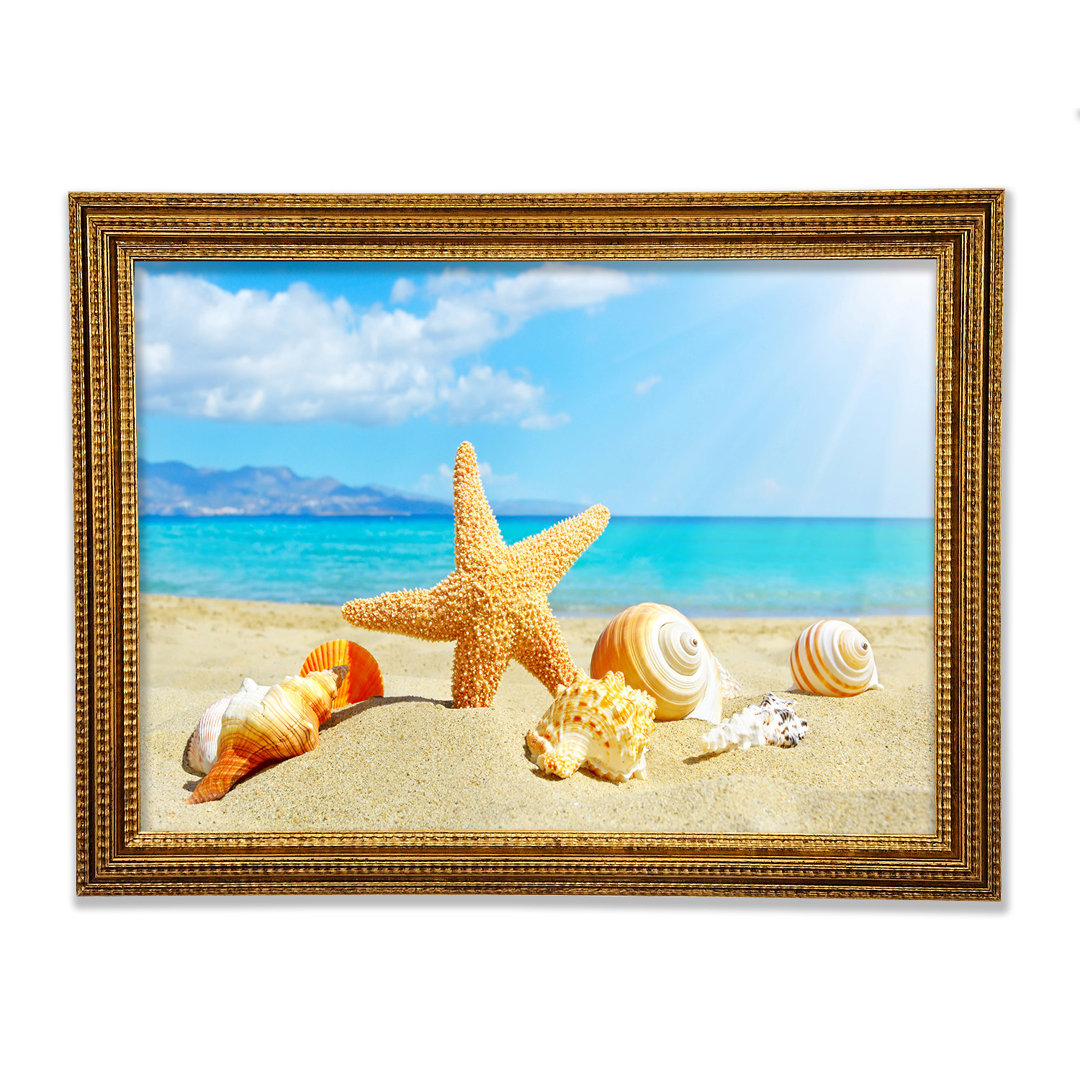 Gerahmter Fotodruck Starfish Standing In The Sand