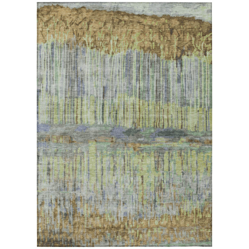 Machine Washable Indoor/Outdoor Chantille ACN2428 Abstract Rug, Khaki, 3' x 5'