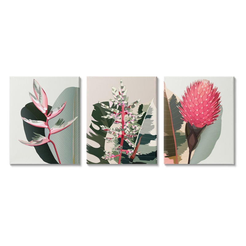 Modern Tropical Plants 3-Piece Canvas Wall Art Set