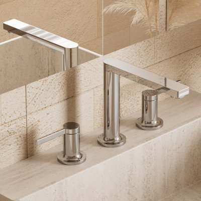 Robinet de salle de bain surdimensionné avec bonde escamotable, robinet de salle de bain moderne à 2 poignées et 3 trous en chrome poli
