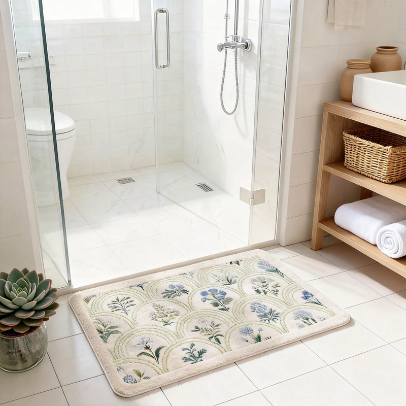 Tapis de salle de bain Spring Spring, tapis de bain Boho Wildflowers Design, rectangulaire (vert), Vert