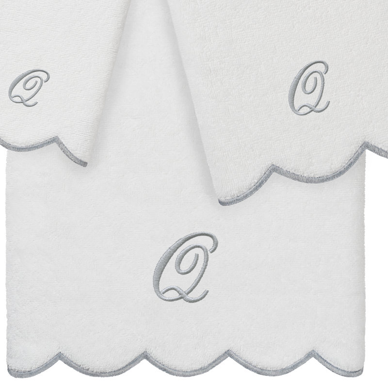 Ensemble de serviettes personnalisées 100% coton turque ADORNIA 3 pièces Linum Home Textiles, Q, Blanc / Gris