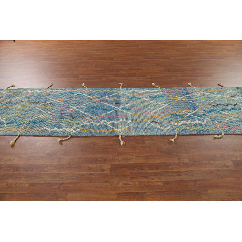 Contemporary Blue Moroccan Runner Rug