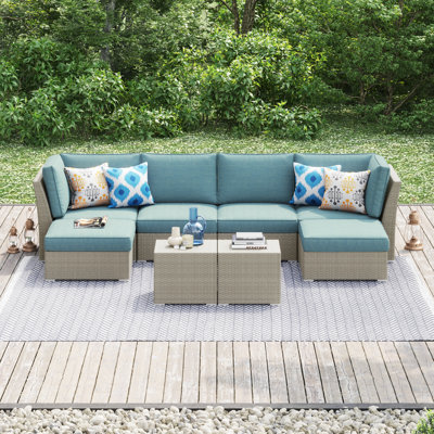 Baecher 6 - Person Wicker / Rattan Outdoor Sectional Seating Group with Cushions & Pillows (Fully Assembled)