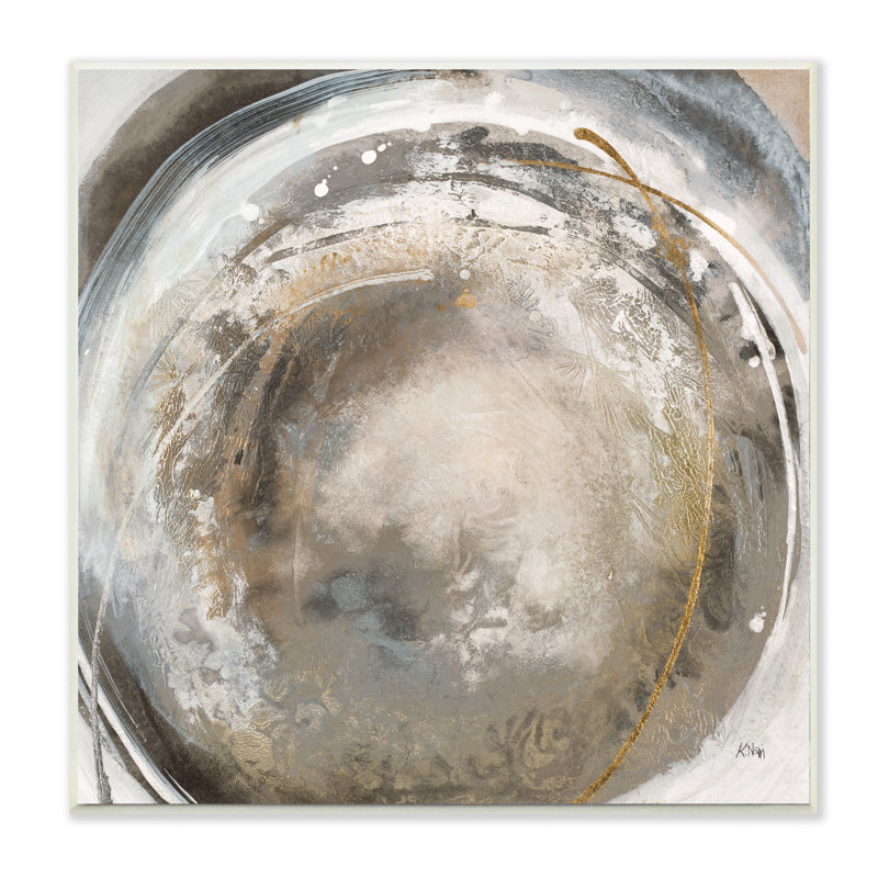 «Avante Grade Abstraction Beige Circular Swirls» par K. Nari - impression, Plaque murale, H 12 po x l 12 po