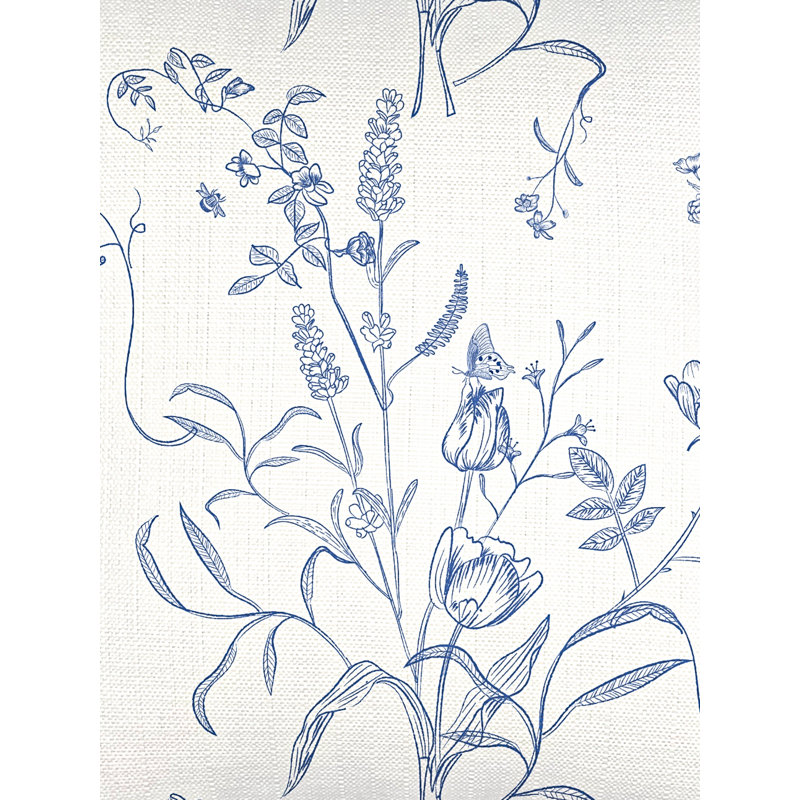 Coussin en lin bleu 14 x 20 avec insert en duvet Blue English Garden, Bleu, Rectangle 14" H x 20" W, Mélange de duvet